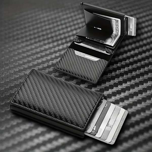 Carbon Fiber Credit Card Holder Wallet Men Rfid Smart Metal Thin Slim Pop Up Minimalist Wallet Small Black Purse Metal Wallet