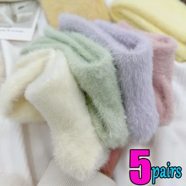 5pairs Mink Fleece Super Soft Socks for Women Winter Warm Thicken Coral Plush Socks Thermal Snow Home Sleep Floor Kawaii Sock