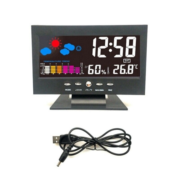 1Scd Color Screen Digital Snooze Alarm Clock Weather Forecast Station Black Q6L5