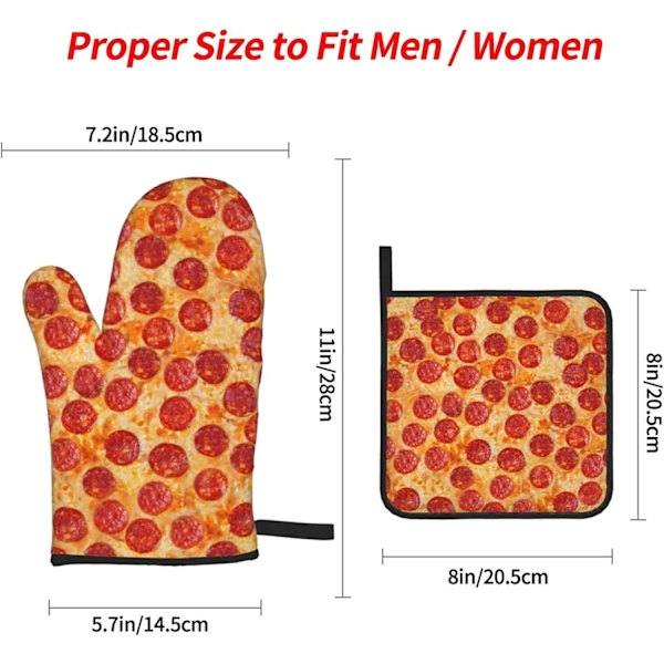 Pizza Funny Oven Mitts and Pot Holders Sets of 4 Heat Resistant Non Slip Kitchen Gloves Hot Pads for Cooking BBQ Baking Grilling