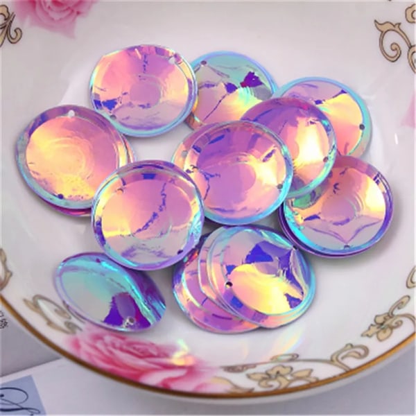 10G/Bag Purple Color Beautiful Shining Sequin 20mm Round Oval Sequins DIY Women Clothing Handmade Accessories With 2 Holes