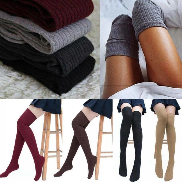 Women Girls Winter Warm Cable Knit Over knee Long Boot Thigh High Socks Stocking