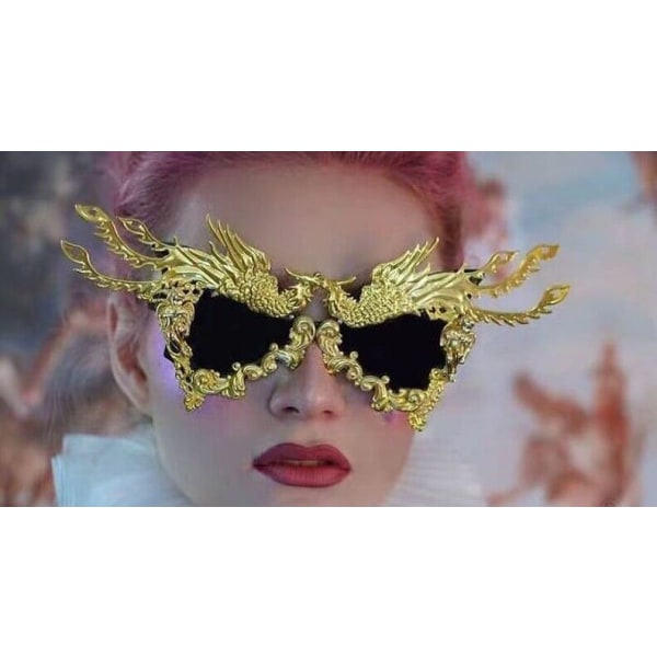 Festival Fashion Luxury Phoenix Sunglasses Unique Gold Punk Eyeglasses Party