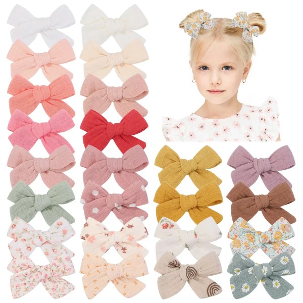 12Pcs/Set New Solid Cotton Hair Bows Hairclip Lovely Print Bowknot Hairpins for Kids Hair Accessories Baby Toddler Headwear