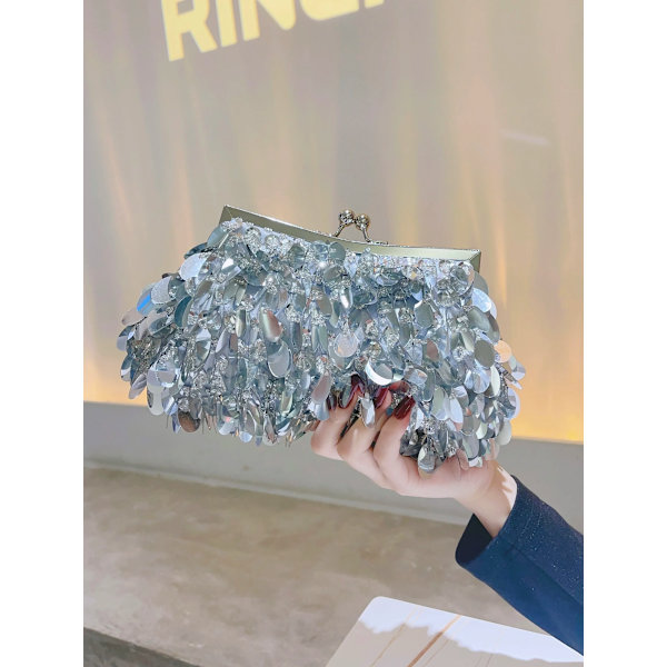 Sequin Clutch for Women Evening Bag Prom Shiny Small Purse Fashion Handbag Banquet Bag Shoulder Bag Cocktail Party Clutch Silver