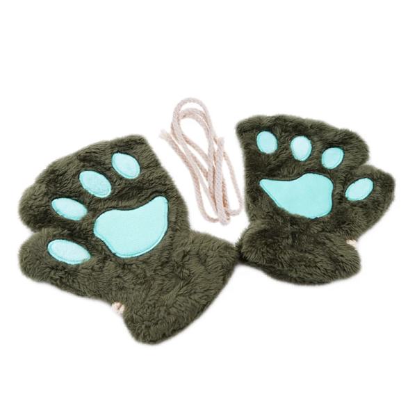 Women Cat Claw Paw Mitten Lovely Coral Velvet Costume Cute Winter Cold-proof Warm Soft Comfortable Half Finger Female Gloves