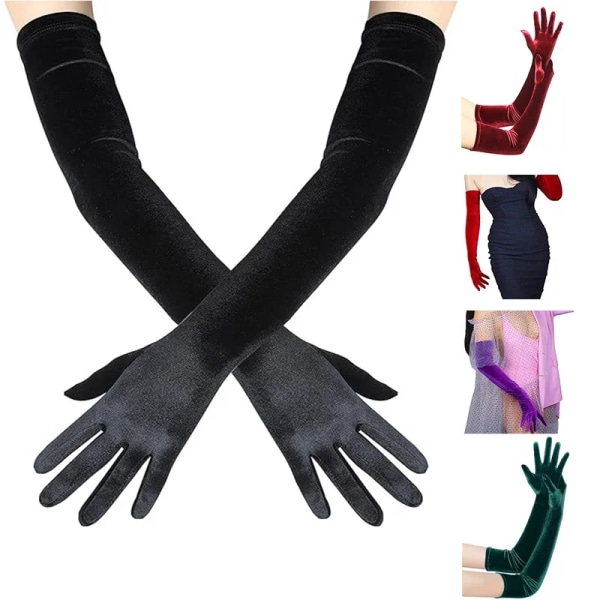 53cm Female Gold Velvet Dinner Dress Mittens Winter Thin Long Cycling Sleeve Women Full Finger Elastic Driving Warm Gloves