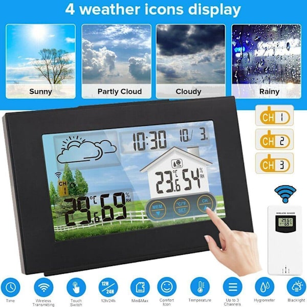 Wireless Weather Station Digital LCD Clock Calendar Thermometer Indoor & Outdoor