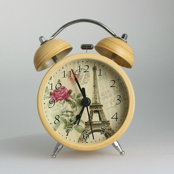 Alarm Clock Twin Bell Mute Analog Peony Small 1 pcs Night light Stainless Steel