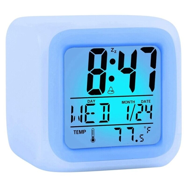 Small Desk Bedside Clocks,Display Time/Date LED Night Light with Snooze C8N7)