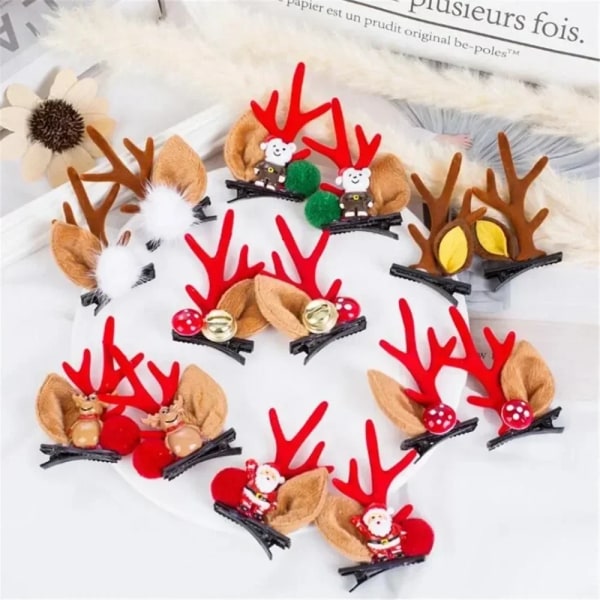 8pcs  Christmas Hair Pin Cute Antler Deer Ear Hair Clips Santa Claus Snowman Barrettes for Girls Kids Headwear Hair Accessories