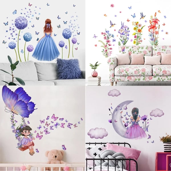 Cartoon Little Princess and Unicorn Wall Stickers Vinyl Decorative Wall Decals Nursery Mural Poster Baby Girl Bedroom Decoration