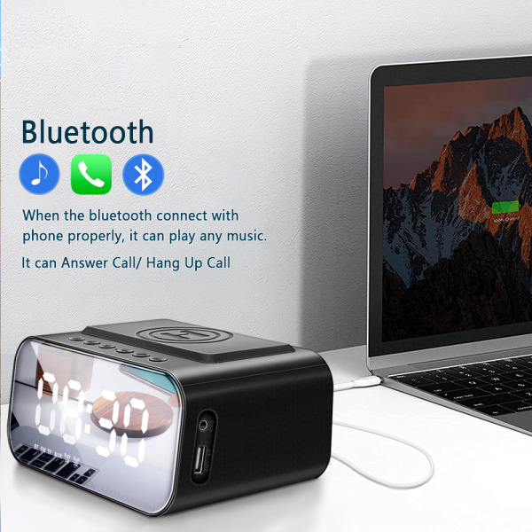 Bluetooth Speaker Wireless Mobile Charger Station LED Digital Alarm Clock FM USB