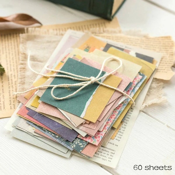 60 Pcs  Ins Style Creative Small Fresh Collage Retro Memo Basic Diary Material Paper Collage Scrapbook