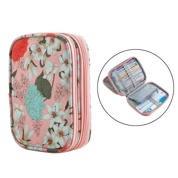 Oxford Cloth Crochet Hook Case Empty Zipper Bag Portable Travel Crochet Storage Bag with Web Pocket for Carrying Crochet Needles