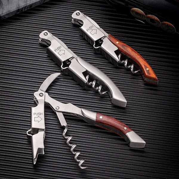 New Screw Opener Cutter Bar Table Key Bottle Opener Wine Beer Cap Remover Kitchen Gadgets Wood Handle Corkscrew Hot Professional