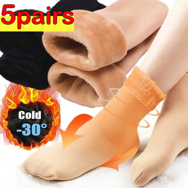 5Pairs Women's Winter Boots Thermal Wool Cashmere Socks Warm Solid Fleece Lined Sock for Female Home Thicken Floor Stocking