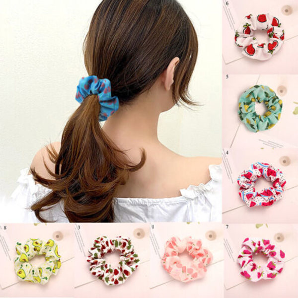 Women Girs Sweet Elastic Hair Ring Fruit Print Scrunchies Rubber Band Headwear