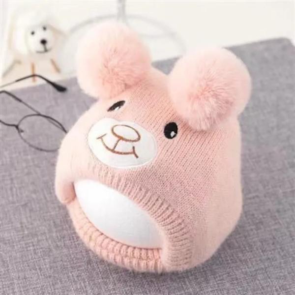 Autumn Winter Baby Bonnets Ear Protection Cute Baby Girls Baby Boys Hat Acrylic Bear Warm Knitted Beanie Newborn Accessories
