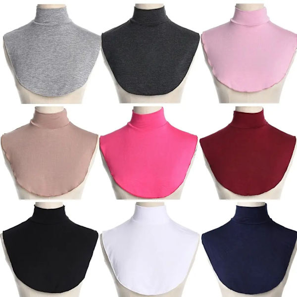 Women Muslim Modal Turtleneck Fake Collar Detachable Islamic Hijab Extensions Solid Color Mock Neck Cover Half Top Blouse Hijab