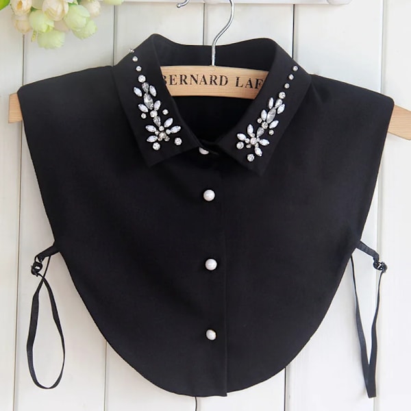 New Arrive Chiffon All-match Solid Color Fake Collar Women Ladies Lapel Shirt Blouse Rhinestone Detachable Collars  FS0464