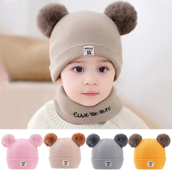 Winter Children Warm Baby Knitted Hats with Pom Pom Kids Knit Beanie Hats Solid Color Children's Hat for Boys Girls Accessories