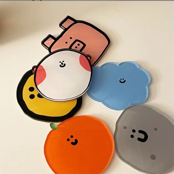 Cute  Cartoon Face Coaster Acrylic Coaster Simple Waterproof Pad High Temperature Bowl Pad Desktop Decor Table Mat