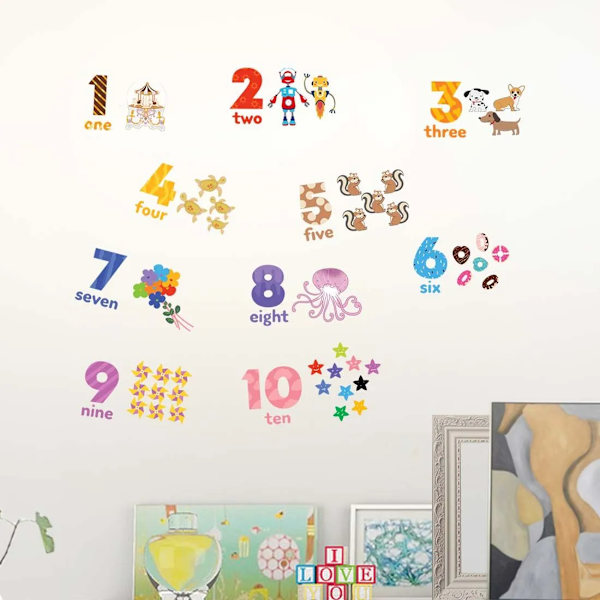 Home Decor For Children Room Vinyl Mural Art Early Education Number Wall Decal Cartoon Animal Wall Sticker Jungle Fruit
