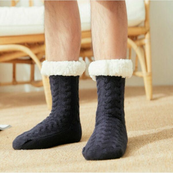 Men Bed Slipper Fluffy Socks Fleece Non Slip Knitted Thick Warm Winter Soft Cute