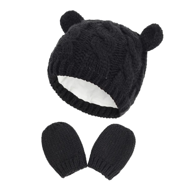 1set Baby hat Kids Girls Boys Winter Warm Knit Hat Ear Solid Warm Cute Glove 2pcs Lovely Cap 0-18M