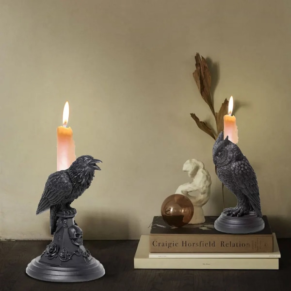 Owl shaped Candlestick Halloween Crow shaped Candle holder Decoration Gothic Animal Sculpture Candle holder Decoration