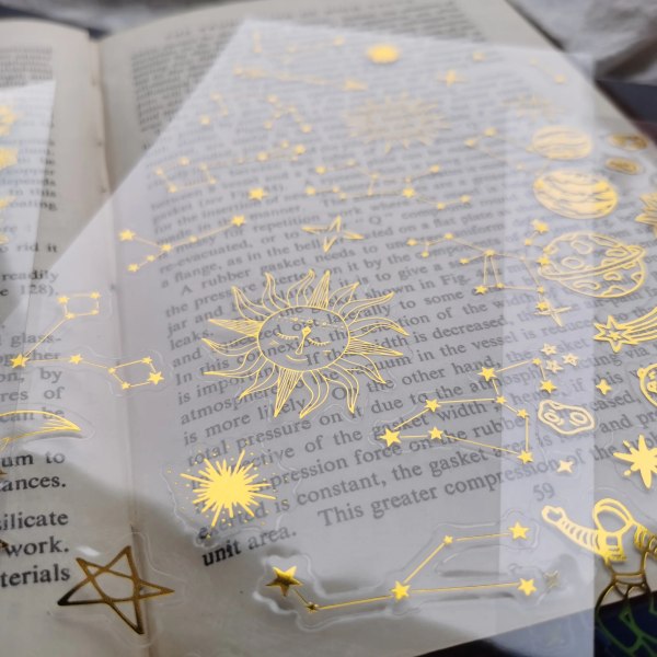 Vintage Gilding Planet Snowflake PET Decorative Stickers Transparent Diary Scrapbooking Material Album DIY Stationery Sticker
