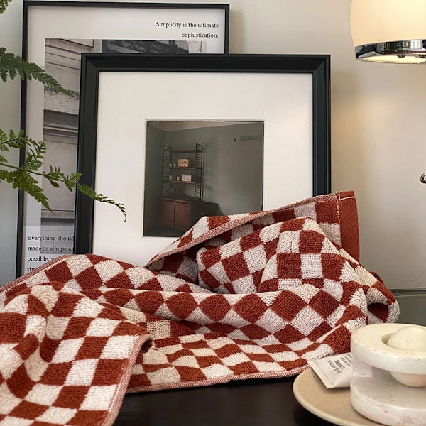 Retro Checkerboard Plaid Long-Staple Cotton Towel Soft Skin-Friendly Face Towels Absorption Bathtowel for Home & Hotel Supplies