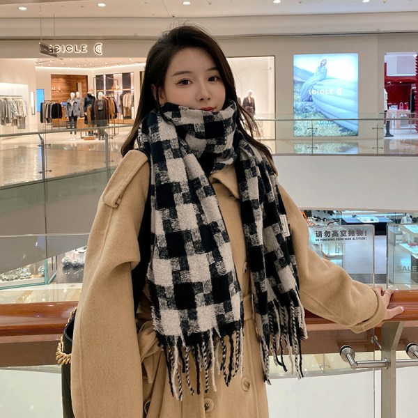 2023 Vinter Cashmere Tjock Rutig Scarf Kvinnor Män Lyx Lång Mjuk Varm Hals Tjock Enfärgad Sjalar Presenter Höst Utomhus svart svart