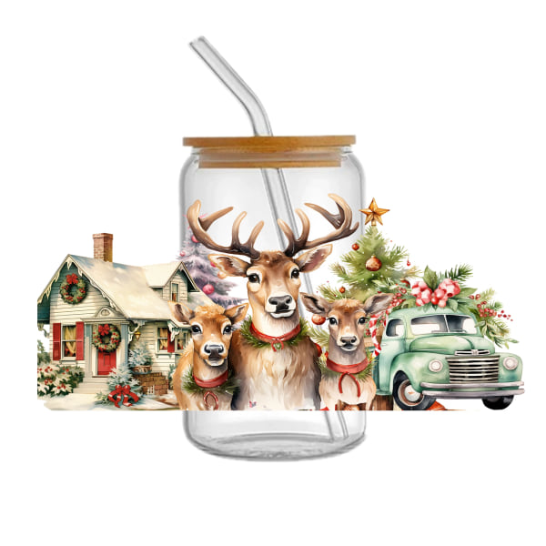 10pcs Merry Christmas Animals Dogs CowUV DTF Sticker For 16oz Cups Can Wrap Transfer Decal Sticker Custom Labels DIY Logo Selfadhesive