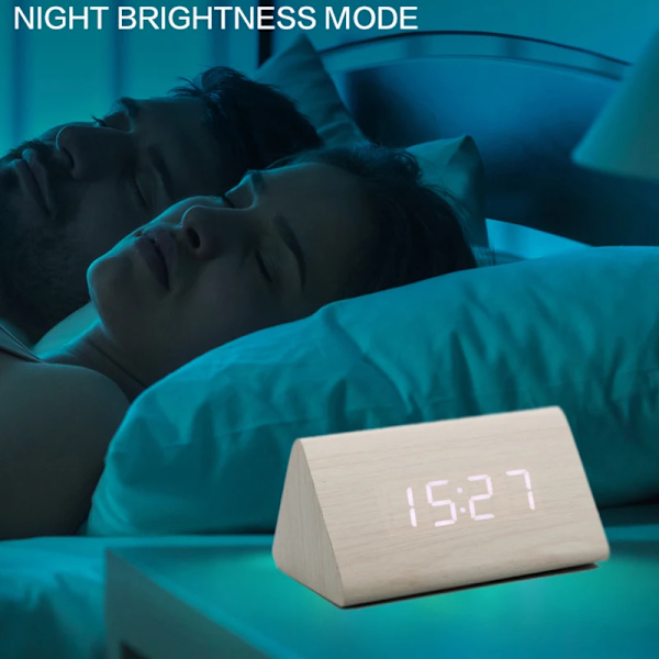 Wooden Digital Alarm Clock Time Date Temperature Display Desk Clocks for Bedroom Living Room Bedside Office NIDITON