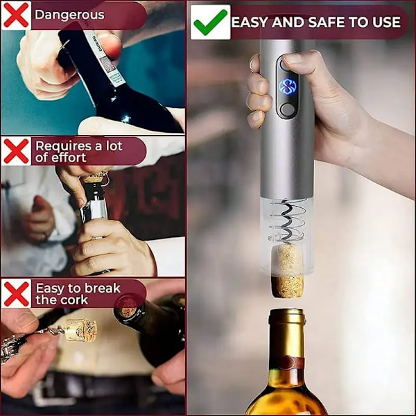 Bottle Opener, Cordless Automatic Corkscrew with Foil Cutter, Wine Vacuum Stopper for for Home Kitchen Party and Wine Lovers, Si