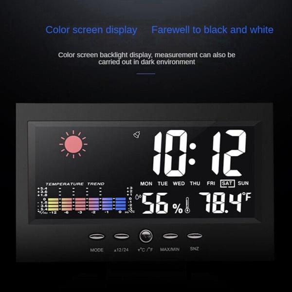 1Scd Color Screen Digital Snooze Alarm Clock Weather Forecast Station Black Q6L5