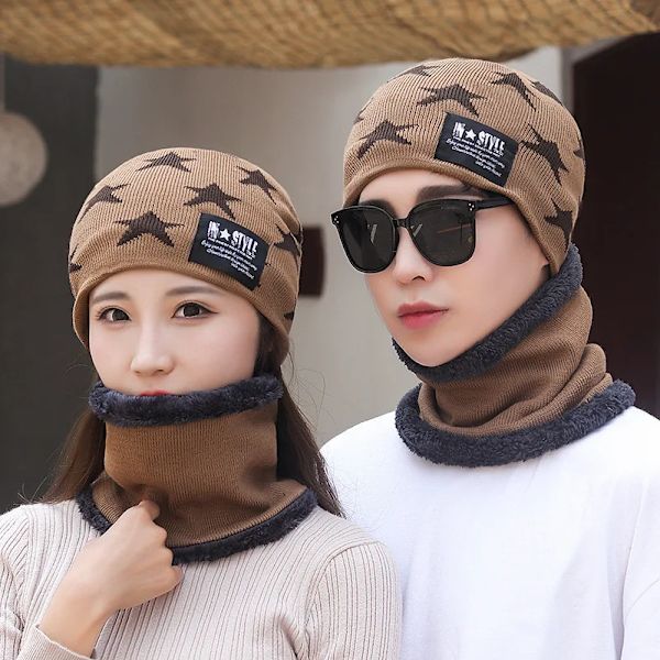 Winter Fleece Scarf Hats Thicken Plush Warm Beanies Wool Knit Caps Men Women Outdoor Cycling Ski Cold Protection Neck Mask Hat