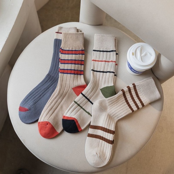 5 Pairs Men's Stripe Thick Needle Thick Cotton Warm Non-slip Medium Socks