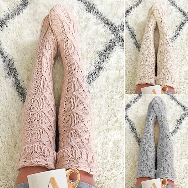 Women's Overknee Long Socks Stockings Winter Warm Knit Knee Stockings Socks DE-