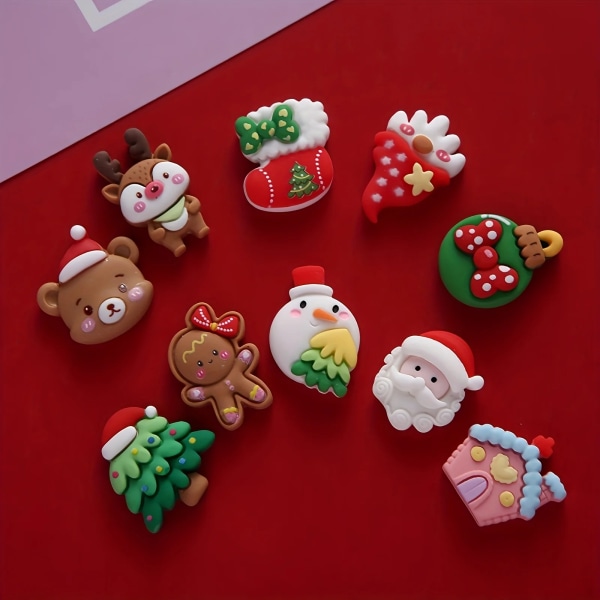 10pcs Mix Festive Christmas Cartoon Accessories Bundle For Stationery Phone Case Key Chain Card Issuing Cup Shoes Patch DIY