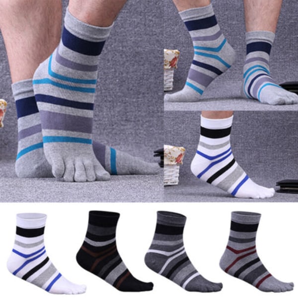 Men Autumn Winter Five Finger Toe Crew Socks Striped Cotton Breathe Casual Sport