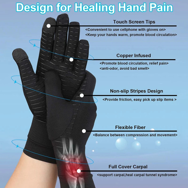 Relieve Hand Pain & Inflammation Instantly with 1 Pair of Copper Arthritis Gloves with Touchscreen - For Women & Men