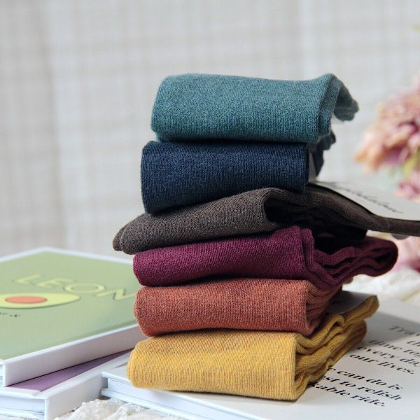 5 Pairs of women's winter cotton calf socks simple solid color stockings