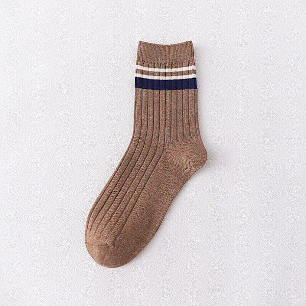 5 Pairs Autumn Winter Cotton Stripe Black Breathable Basketball Medium Tube Sock