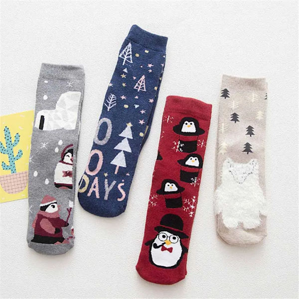 2022 New Autumn Winter Warm Terry-Loop Cute Socks Cartoon Animals Patterns Series Funny Socks Meias Warmer Christmas Sox Gift