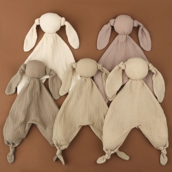 Pure Cotton Baby Towel Long Ear Stuffed Rabbit Doll Newborn Appease Cuddling Towel Soft Muslin Baby Bib Facecloth for Xmas Gift