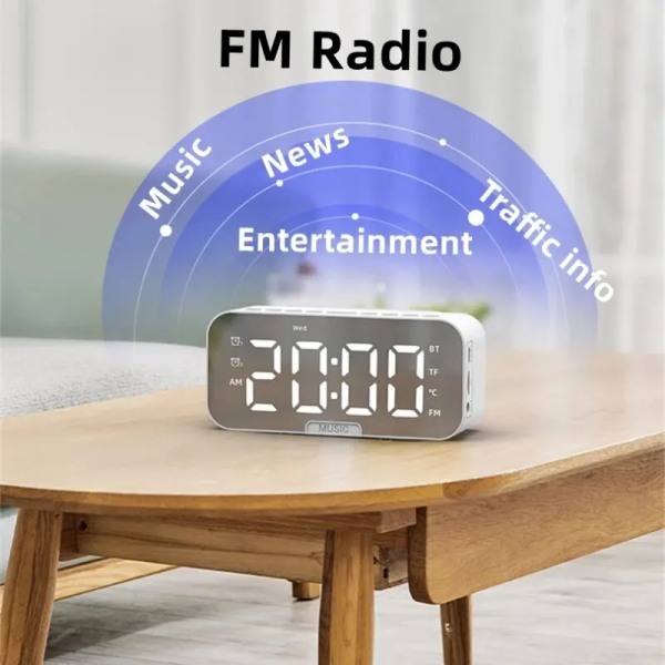 LED Digital Alarm Clock with Bluetooth Speaker Temperature FM Radio Display Support TF Card Player Bedroom Office Decor