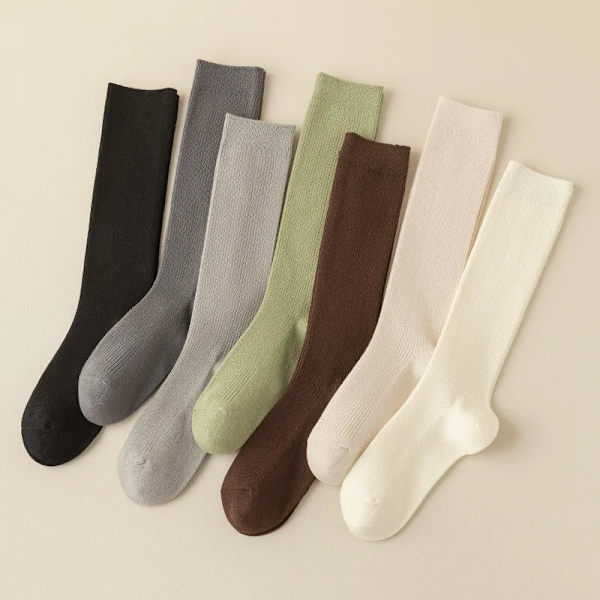 1 Pair Women Combed Cotton Calf Sock Slimming Non-Slip Spring Summer High Quality Girl's Soild Color Stockings School Sock